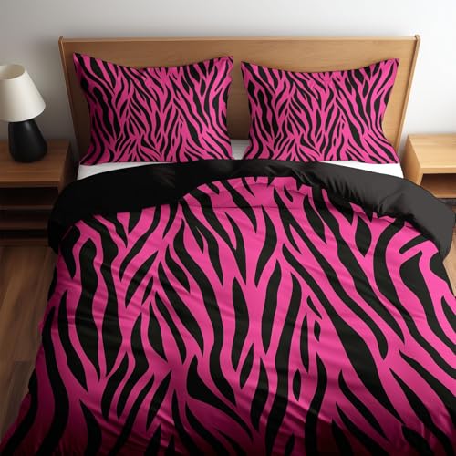 CozyRest Housse de Couette 90 x 190 cm Imprimé zèbre Rose Rouge - Parure de Lit Enfant 1 Personnes avec Fermeture Éclair Sets de Housse Couette en Polycoton avec 1...