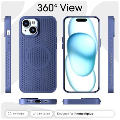 Image of Pikkme Back Cover for iPhone 15 Plus | Honeycomb Cooling Design | Silicone Heat Dissipation | Mag-Safe Compatible | Shockproof Camera Protection Bumper Case (Blue)