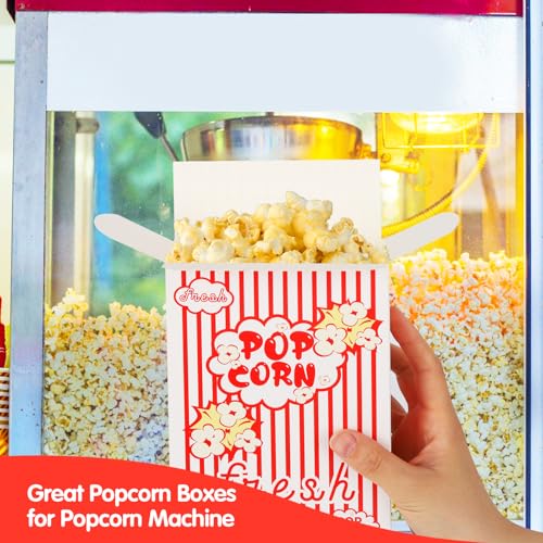Image of 200 Pack Popcorn Boxes for Party, 1.25 oz Popcorn Containers for Party, Popcorn Boxes Bulk, Red and White Striped Close-Top Cardboard Pop Corners Bags Individual Servings for Movie Night Supplies