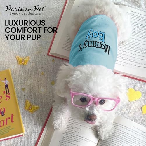 image for Parisian Pet Dog T-Shirt with Embroidered 'Mommy’s Boy' Words - 100%
