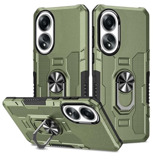 Coque Oppo A58 antichoc avec anneau rotatif et protection rigide verte