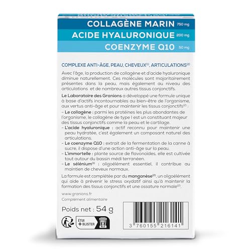 COLLAGENE et Acide Hyaluronique - GRANIONS Collagène N°1 en Pharmacies- Collagene Marin Peau, Cheveux, Articulations, Ongles - Coenzyme Q10 - Acide Hyaluronique - 60 Comprimés - 1 mois – Image 7