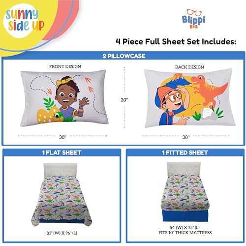 Image of Sunny Side Up Kids Sheet Set Includes Sheets and Pillow Cover - 100% Microfiber Bedding and Room Decor, Gray - Blippi, 4 Piece Full