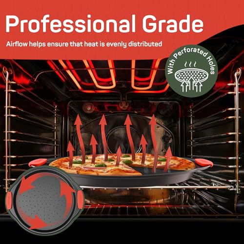 Non-Stick Pizza Pan with Silicone Handle 1 Pack, 13 Inch Round Carbon Steel Tray with Perforated Holes, Dishwasher & Oven Safe Up To 450°F, PFOAPFOSPTFE Free, Durable Nonstick Gray Coating by Emporio Kitchen - Image 6