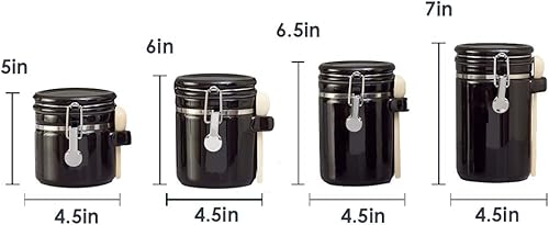 Miniatura 7 de Juego de tarros para la cocina (set de 4 piezas) negro, cerámica de alto brillo de Home Basics, set decorativo de cocina con cucharas de madera, set