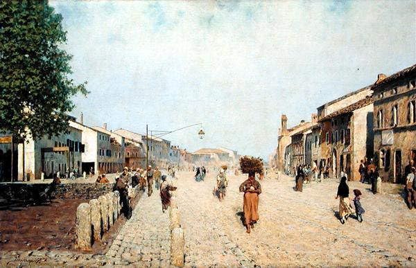 Toile une rue de Ravenne Telemaco Signorini affiche décoration
