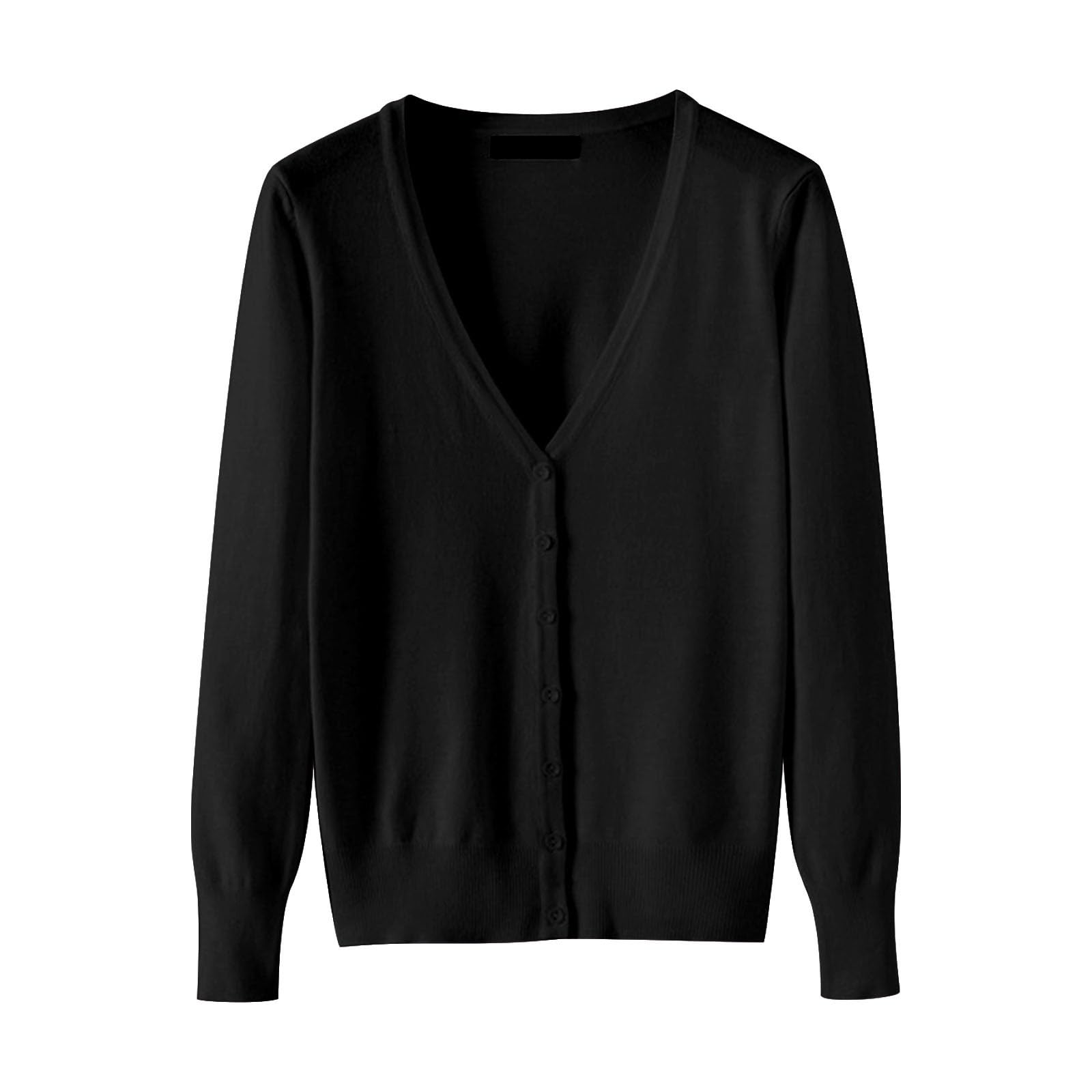 Generisch Chaqueta de punto para mujer, corta, ligera, de manga larga, para entretiempo, talla grande, ligera, con botones, cuello en V, cárdigan de verano