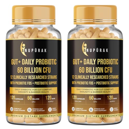 Image of Gut Health Probiotic 60 Billion CFU - 12 Strains Synbiotic | Postbiotic + FOS & GOS Prebiotics | Supports Digestion, Gut Flora & Immunity | Daily Gut Balance Supplement | 240 Capsules (240 Days)