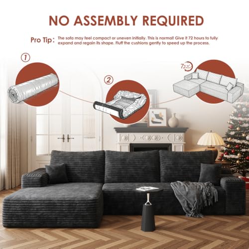 Image of Boneless Couch, Modular Sectional Couches for Living Room, U-Shaped Cloud Couch Sofa with Deep Seat, Fluffy Corduroy Upholstered Corner Sofa