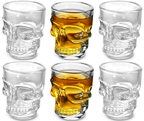 KOVOT Skull Shot Glasses, Set of 6, 1.5 oz, Clear