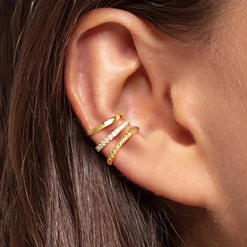 Gold Ear Cuffs Earrings for Women Non Piercing - Clip on Cartilage Earrings Dainty 14K Gold Sterling Silver Plated Cubic Zirconia Huggie Hoop Earring for Women No Tarnish Trendy Jewelry Set3