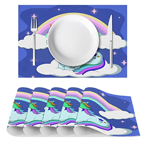 Sets de table nuages antidérapants 30x45cm licorne arc-en-ciel table - 3