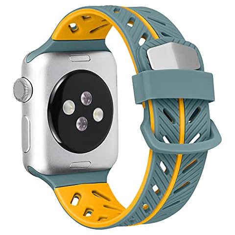 EBLSE Bands Compatible With Apple Watch Band 40mm 38mm 42mm 44mm，Two-Tone Soft Breathable Silicone Sports Replacement Strap Women Girls Compatible for iwatch Series SE 6 5 4 3 2 1 (Green Yellow, 38mm/40mm/41mm ) Cover