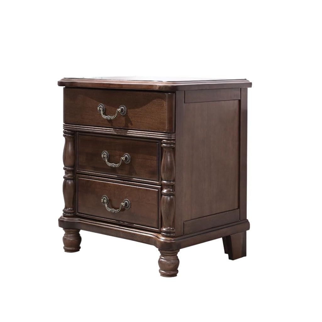 GFHTRELY Couch Desk Vintage Bedroom Three Drawer Storage Cabinet Rustic Solid Wood Bedside Table Small Table