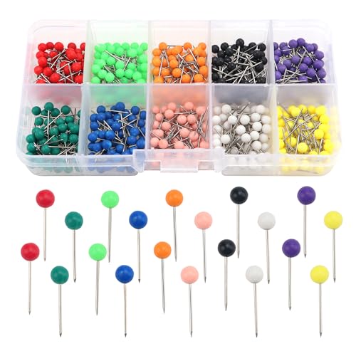 YIXISI Chinchetas de Mapa, 500 Piezas, Plástico, Colorido, Redonda, para Escuela, Trabajo, Familia, Aficiones, Tableros de Corcho