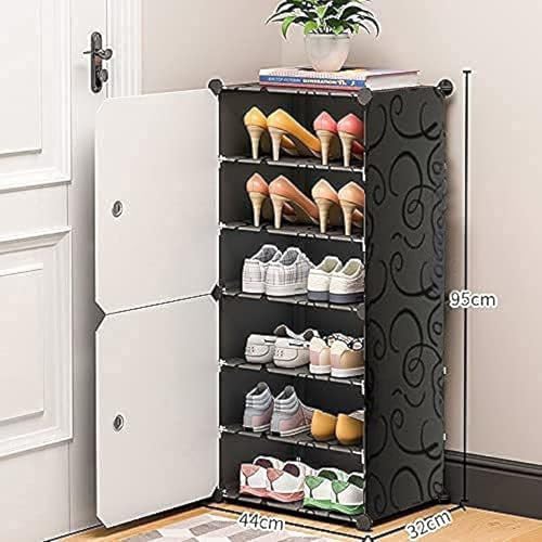 Image of Shoe Rack Multipurpose 5 Shelves Shoe Rack with Zip Door Cover & Side Pockets, Multiuse Wide Shelve,Rack for Footwear, Toys, Clothes (White Black, 6-Layer)