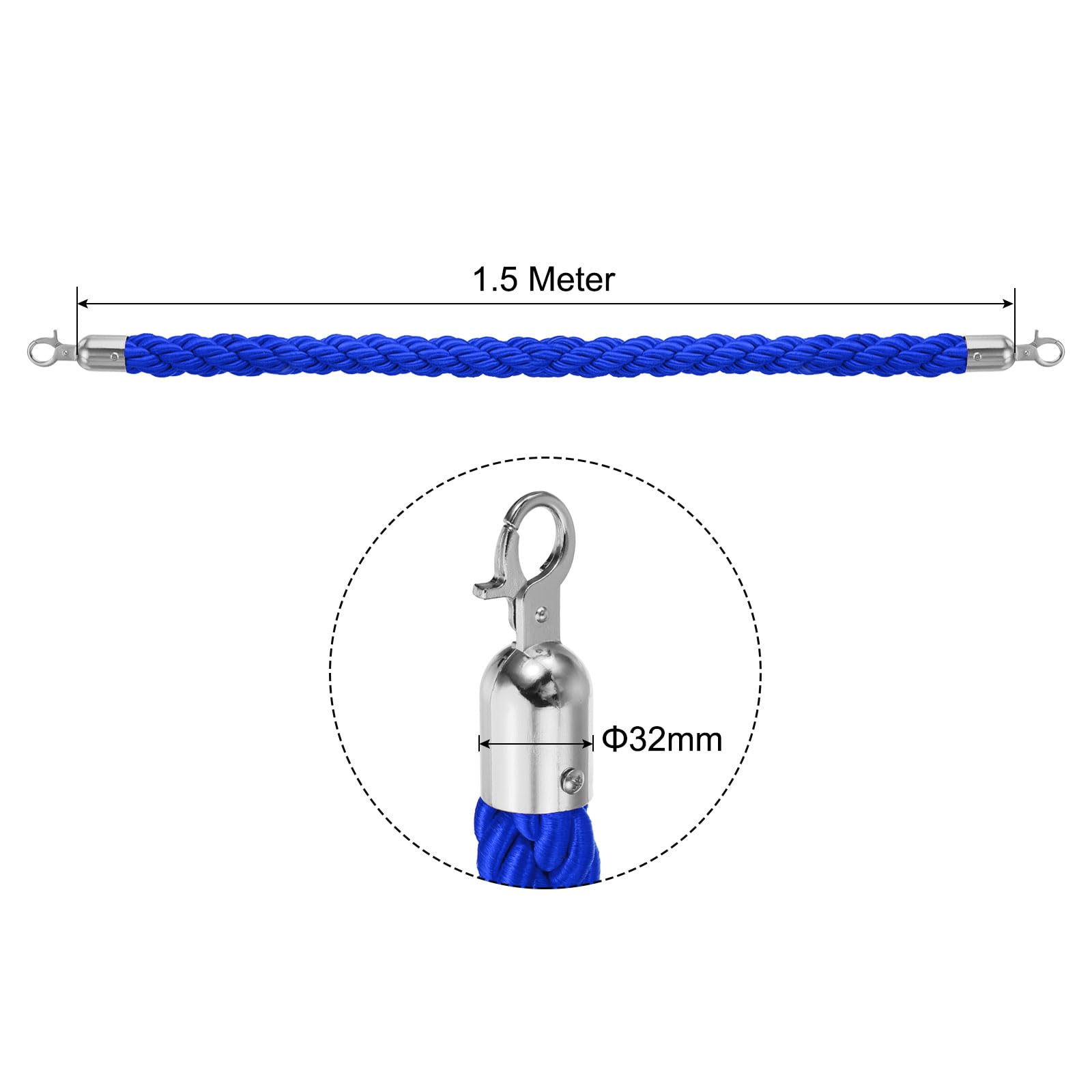 PATIKIL Montante Corda, 2pz 1,5m/5 Piedi Corda Barriera Corde Intrecciate per Pali con Moschettoni per Pali Supporti Divisori per Code Controllo Folla di Hotel, Blu Argento