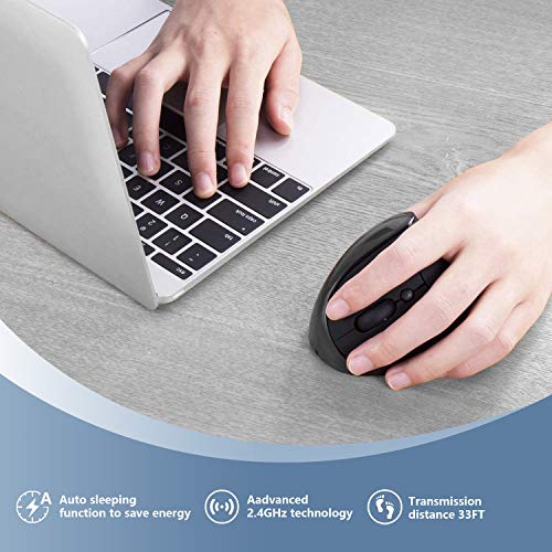 Carago-Wireless-Mouse-24G-USB-Vertical-Ergonomic-Mouse-with-6-Buttons-3-Adjustable-DPI-80012001600-Levels-for-Computer-Laptop-PC-MacBookBlack