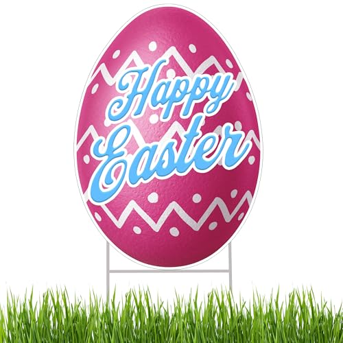 Happy Easter Classic Yard Sign Home Decor Lawn Decoration With Stakes Easter Egg (Pink)