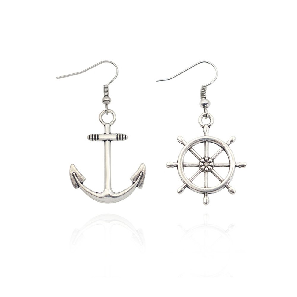 Irregular Silver Nautical Anchor Rudder Earrings Personality Fashion Dangle Earrings