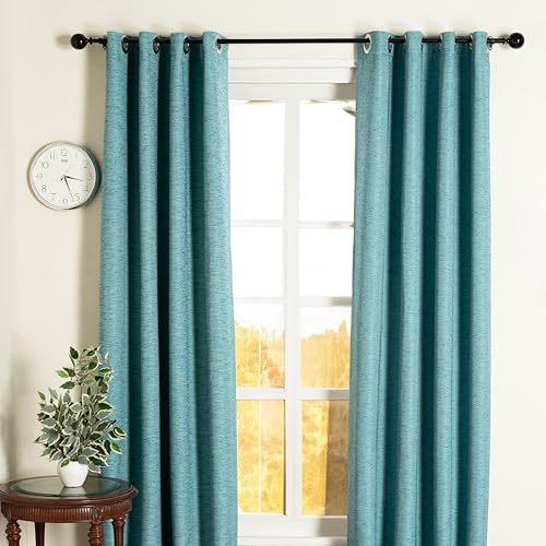 Image of Deco Window 18 inch-44 inch Adjustable Rustproof Curtain Rod for Doors & Windows with Brackets, Extendable Iron Metal Pipe Holder with Marble Ball Finials (Black,19MM Diameter)