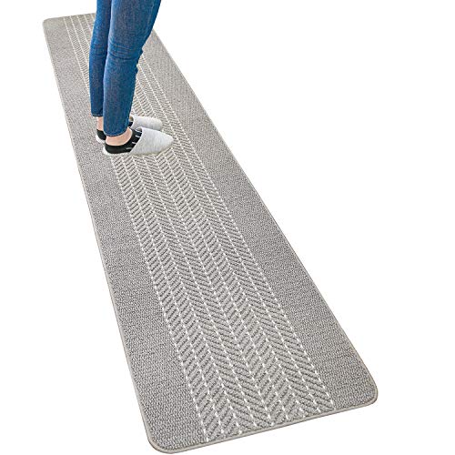 オカ(OKA) 優踏生 洗いやすいキッチンマット ヘリンボン 約60cm×300cm グレー (すべらない 日本製 北欧)