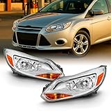 AKKON - Fits 2012-2014 Ford Focus 4Door Sedan Hatchback [Halogen Type] Chrome Trim Headlights Pair Driver Left+Passenger Right