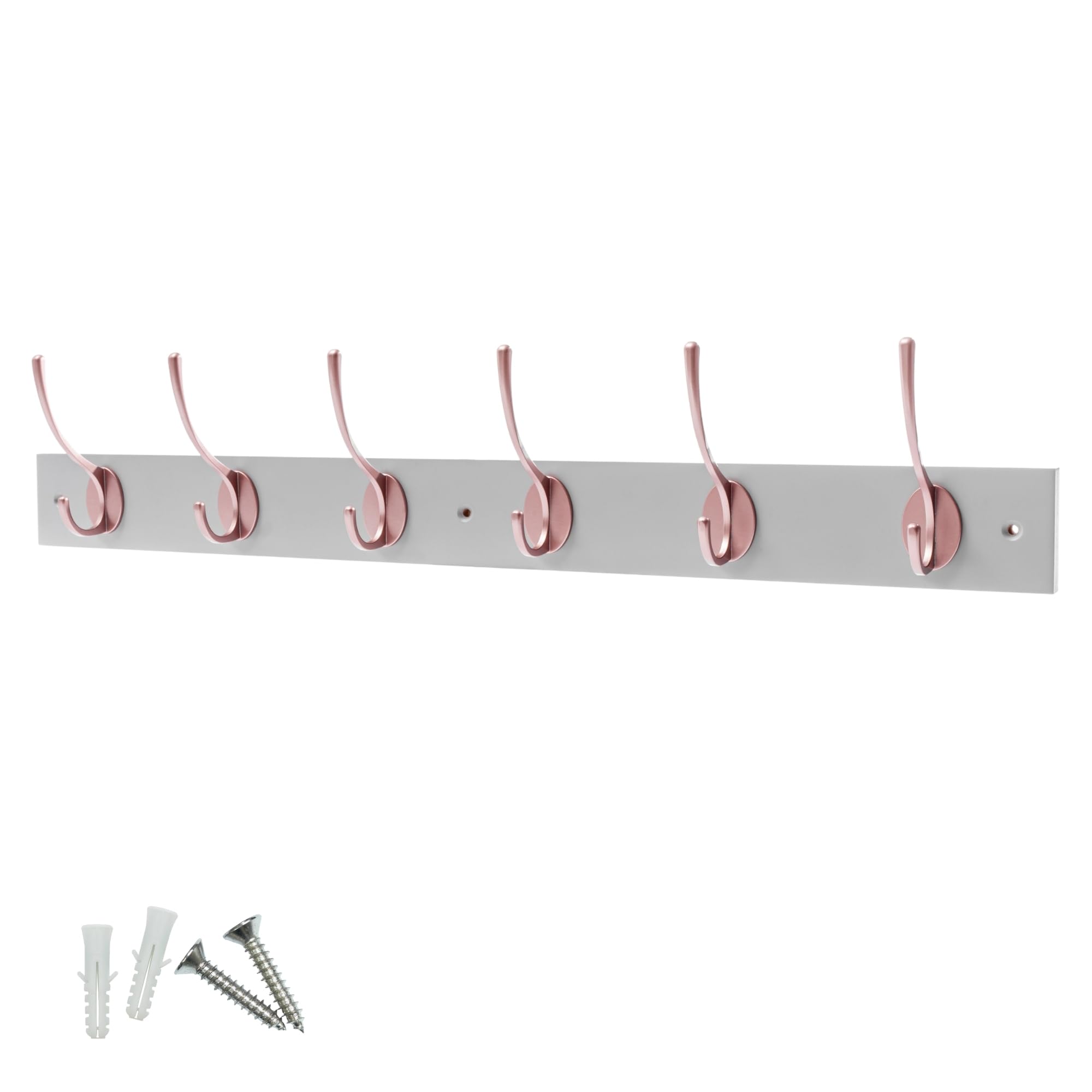 Keypak Dove Grey/Rose Gold Victorian Wall Mounted Coat Hooks, Wooden Coat Rack For Hanging Coats, Hats, Clothing, Scarfs (, 6 Hooks)