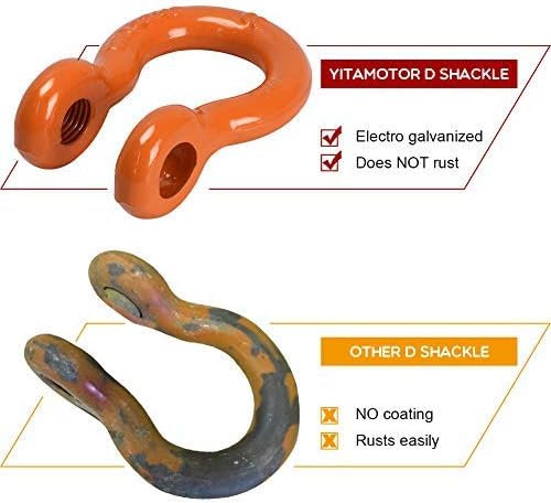 YITAMOTOR Shackles 3/4" (2 Pack) D Ring Shackle 41,887Ib Break Strength with 7/8" Screw Pin and Isolator & Washers Compatible with Off Road Jeep Truck Vehicle Recovery, Orange & Black