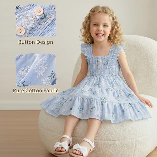HONGTEYA Toddler Girl Dress Ruffle Sleeveless Princess Dresses, Summer Dress Beach Sundress (US, Age, 18 Months, 24 Months, Blue Daisy) — view 4