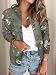 ECOWISH Damen Casual Jacke Blumenmuster Langarm Bomberjacke Reißverschluss Stehkragen Outwear Kurz Coat Herbst Frühling Armee Grün M