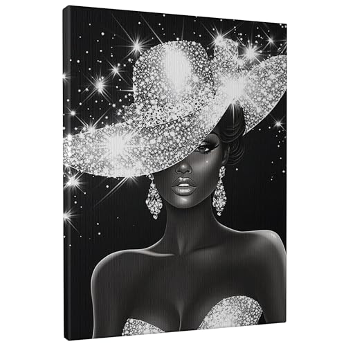 Elegant Glittering Hat Wall Art, Black Silver Chic Canvas Prints,