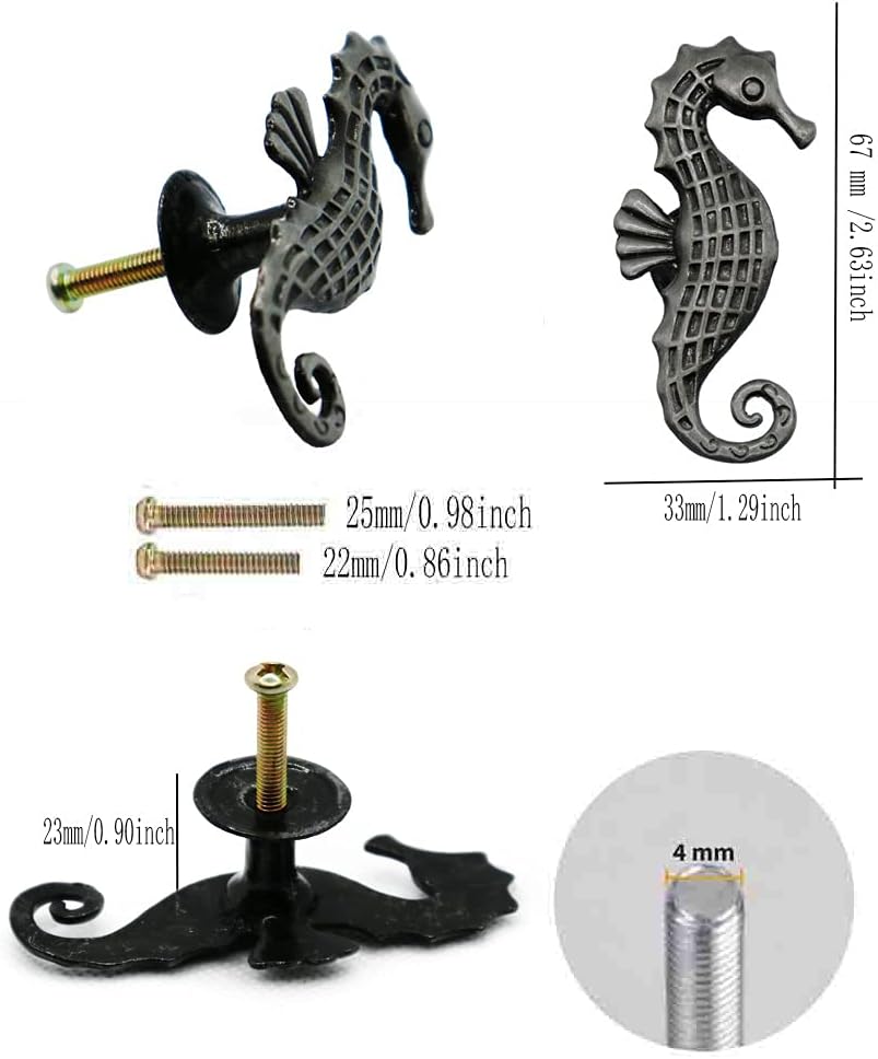 Seahorse Cabinet Knobs, 4Pcs Zinc Alloy Cabinet Pull Cabinet Door Knobs Dresser Drawer Handles Knobs Dresser Drawers Pull