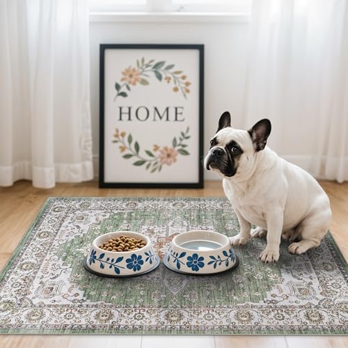 RUUGME Washable 2x3 Area Rugs - Non Slip Rug for Living Room Stain Resistant Carpet Vintage Tribal Rugs for Bedroom Kitchen Bathroom with Non Slip Backing Home Decor Floor Decoration Mat 2x3 Sage