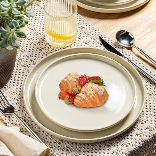 Image of GBHOME Dinnerware Sets for 4, 12 Pieces Stoneware Plates and Bowls Sets, Scratch Resistant Dishes, Dishwasher & Microwave Safe, Reactive Glaze-Vanilla color