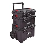 Dimensiones: 57,6x48xh.83,9 cm. Caja herramientas: 57x41x16,7 cm. Caja herramientas: 57x41x29,9 cm. Arcón inferior: 57,6x48xh.65,2 cm. Mango telescópico 102 cm.