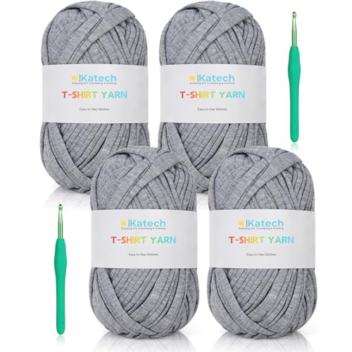 Image of Katech 400g T Shirt Yarn for Crocheting, Elastic Fabric Yarn for Bag-Gray