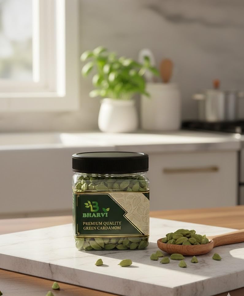 Image of Bharvi Green Cardamom, Whole Spice Pods, Natural Aromatic Elaichi for Cooking, Tea, Baking and Desserts (50GRAMS)