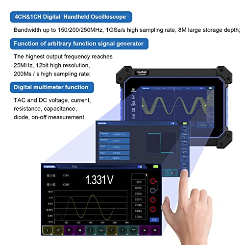 Image of Hantek TO1202C Touch Screen Tablet Oscilloscope, 2CH Channel Handheld Digital Oscilloscope with Multimeter, 200MHz