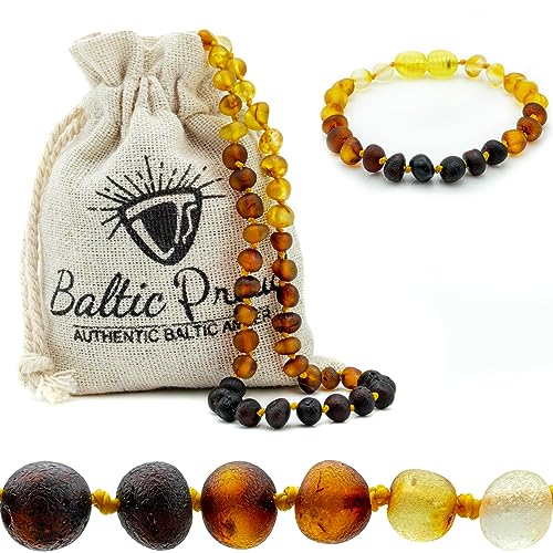 Baltic Proud Amber Necklace and Bracelet Gift Set (Unisex Rainbow Raw 12.5 Inches/5.5 Inches) - Certified Premium Quality Raw Baltic Sea Amber - Main Image