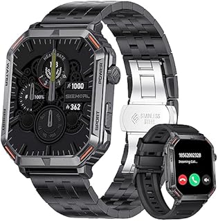 LIGE Smart Watch mit Telefonfunktion,Militär Metallband Smart Watch mit Herzfrequenz Schlaftracker,123 Sportmodi Fitness Tracker,1.96" Full Touch wasserdichte Sportuhr für Android iOS Schwarz