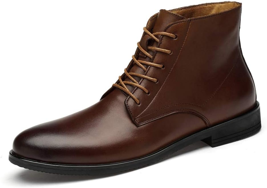 Men's Chelsea Boots,High-top Lace- up Business Leather Shoes Outdoor City Work Walking Ankle Boots,Black- 44/UK 9.5/US 10