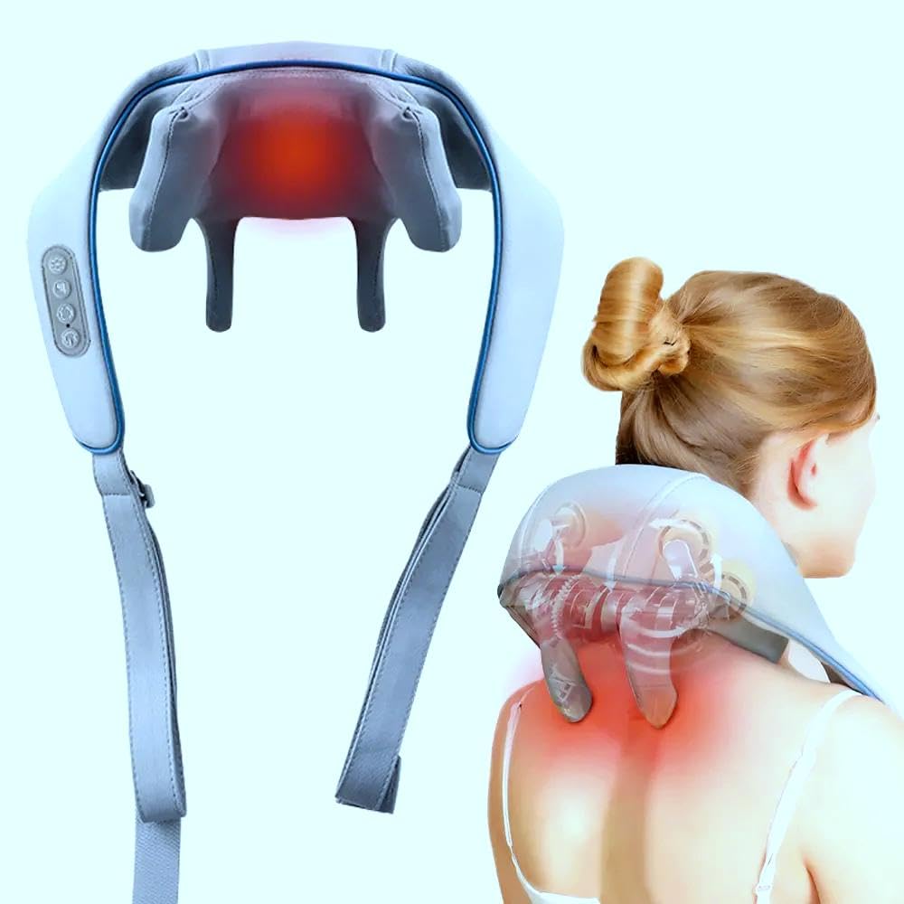 JSB Neck And Shoulder Massager - Cervical Pain Relief - Shiatsu Massage Roller With Soothing Heat - Electric Neck Massager - Home, Office & Car Use - 3D Kneading Massage Pillow - Black - HF144
