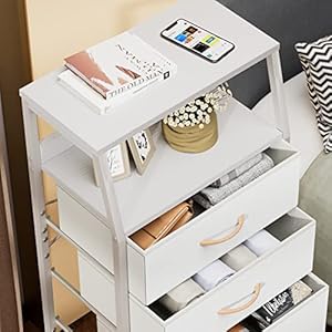 Furnulem tall 4 drawers dresser vertical storage tower for bedroom hallway entryway nursery closet organizer nightstand bedside table furniture sturdy steel frame wood top white  urban country home decor