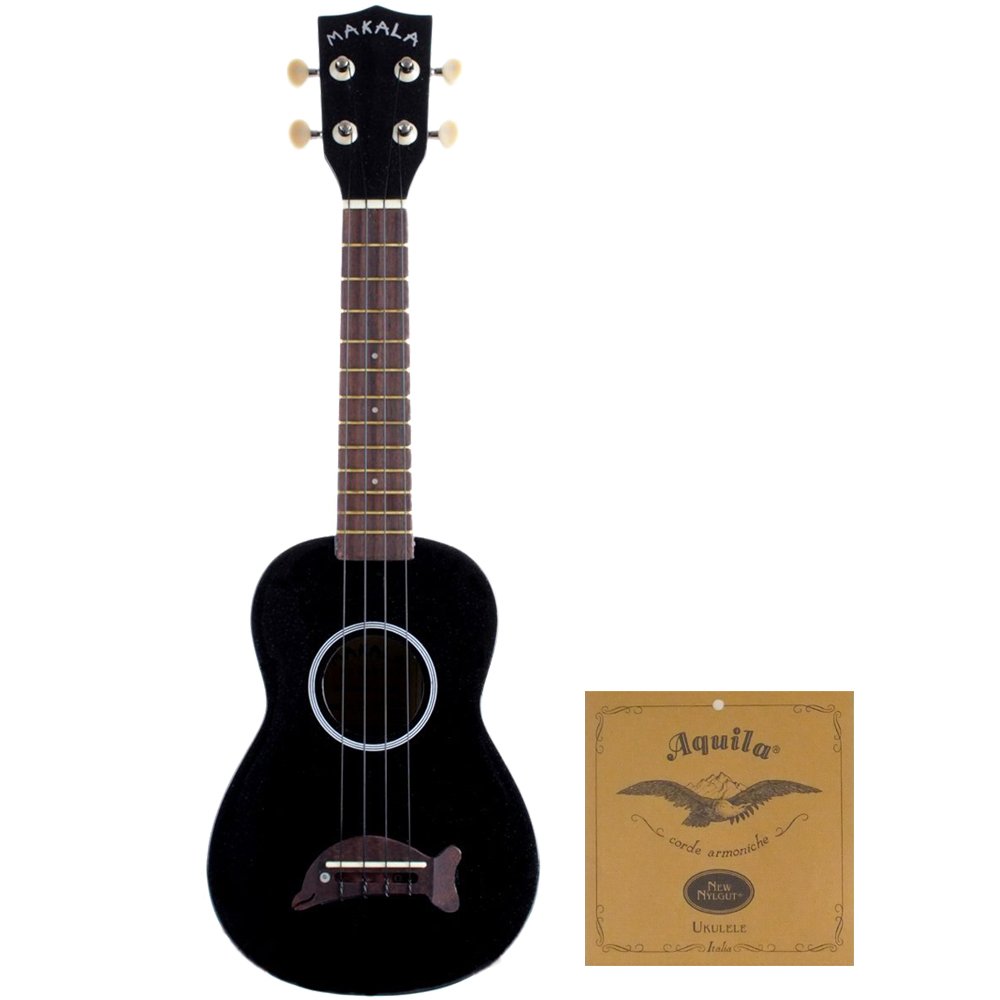 KALA Soprano Uke MK-SD/BK Dolphin Series Black Kit w Aquila Soprano Strings AQ-S