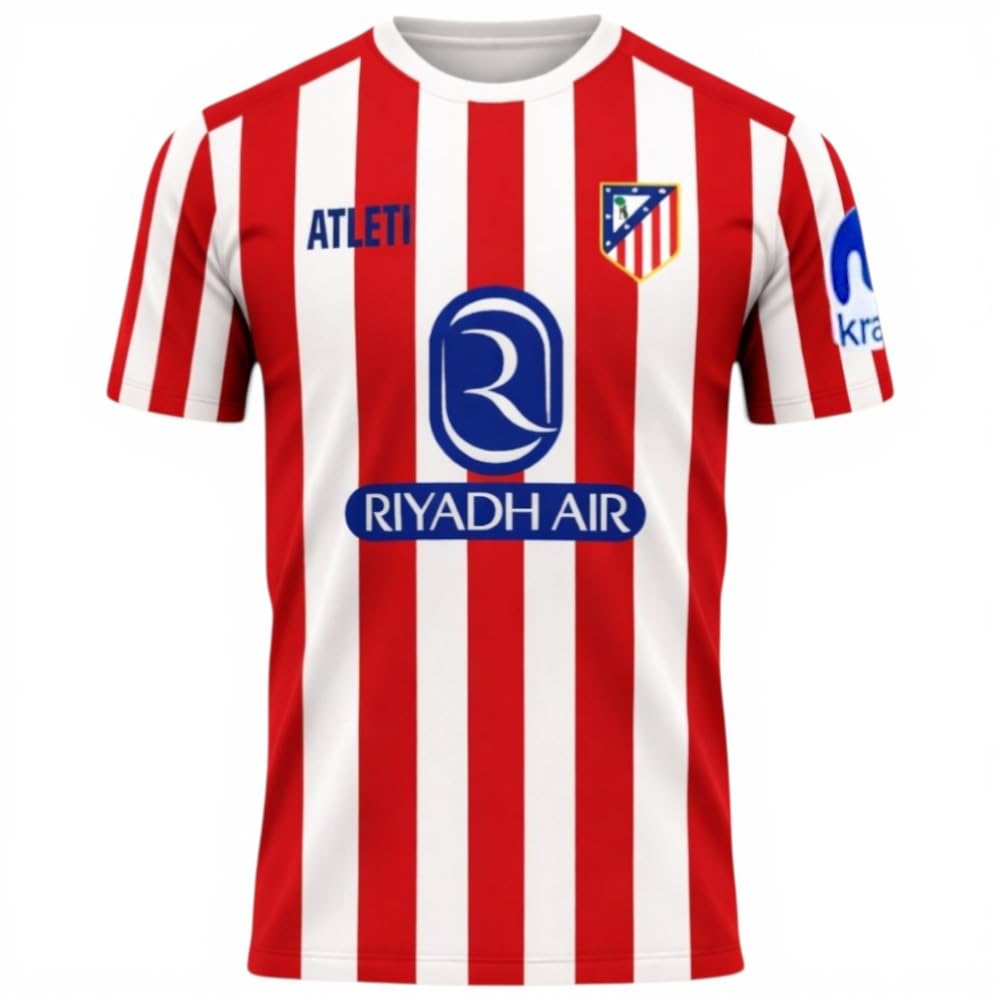 Atletico de Madrid Camiseta Replica 2025-2026 - Equipación Rayas Rojas y Blancas | Tejido Transpirable | Diseño Inspirado Oficial | Uso Deportivo y Casual | Alta Resistencia y Comodidad