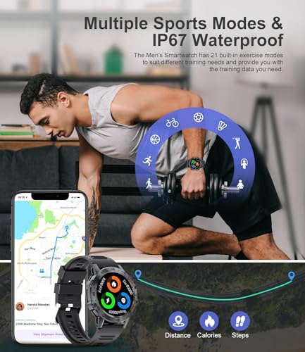 Image of SUNKTA Military Smart Watches for Men(Answer /Calls),1.39 inch Touchscreen /5ATM Waterproof /120+ Sports Modes Fitness Watch with Heart Rate for Android /iOS Black