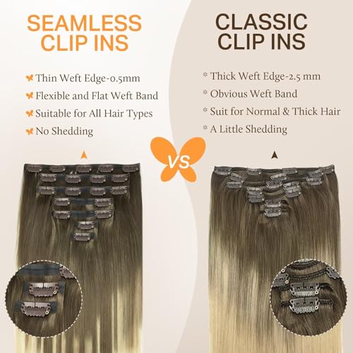Image of DOORES Human Hair Clip in Extensions - Ash Brown to Platinum Blonde, 14 Inch, 130g, 9pcs - Seamless, Natural, Straight, Invisi Edge, Thick