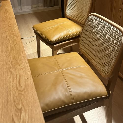 Wood Chair Genuine Leather Seat Cushion - Handmade Feather Down Soft and Sponge Fill - Chair Cushion for Sciatica Pain - for Dining Chairs, Kitchens, Indoor