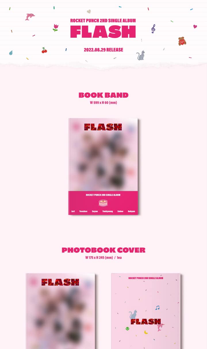 ROCKET PUNCH FLASH 2nd Single Album CD+1p Poster+64p PhotoBook+1p PhotoCard+1ea Sticker+1p Message card+Tracking Sealed